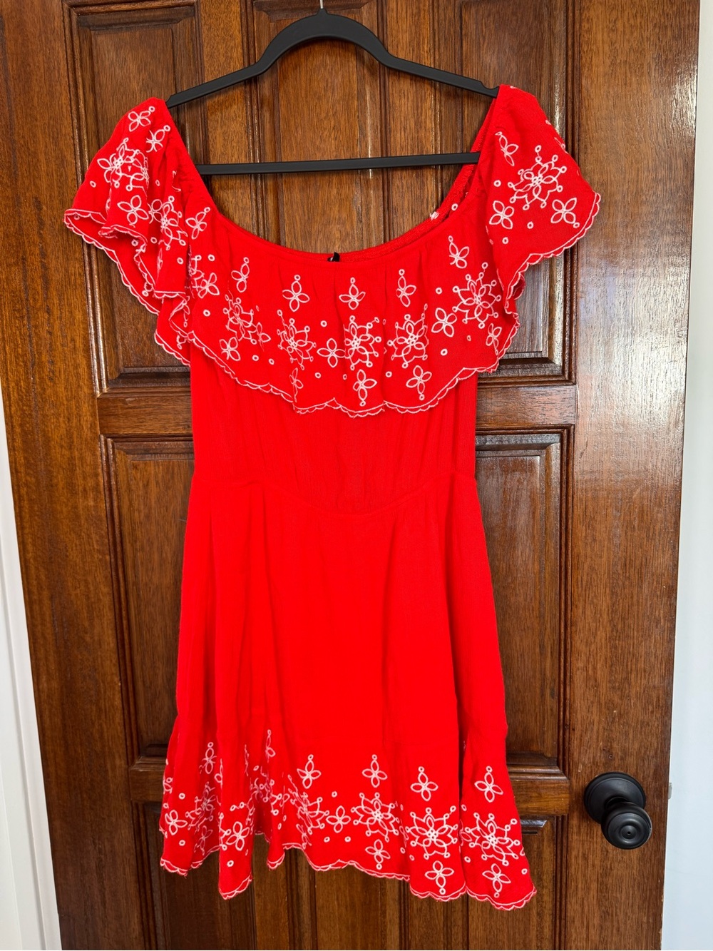 Lulu's Red Off-Shoulder Embroidered Sundress